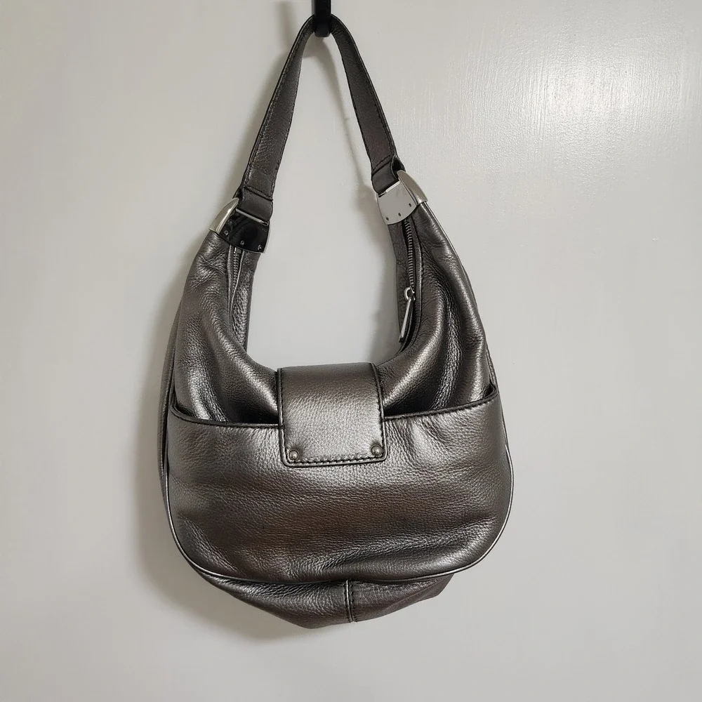 Michael Kors Morgan Hobo Metallic Silver Shoulder Bag Medium Cresent shape